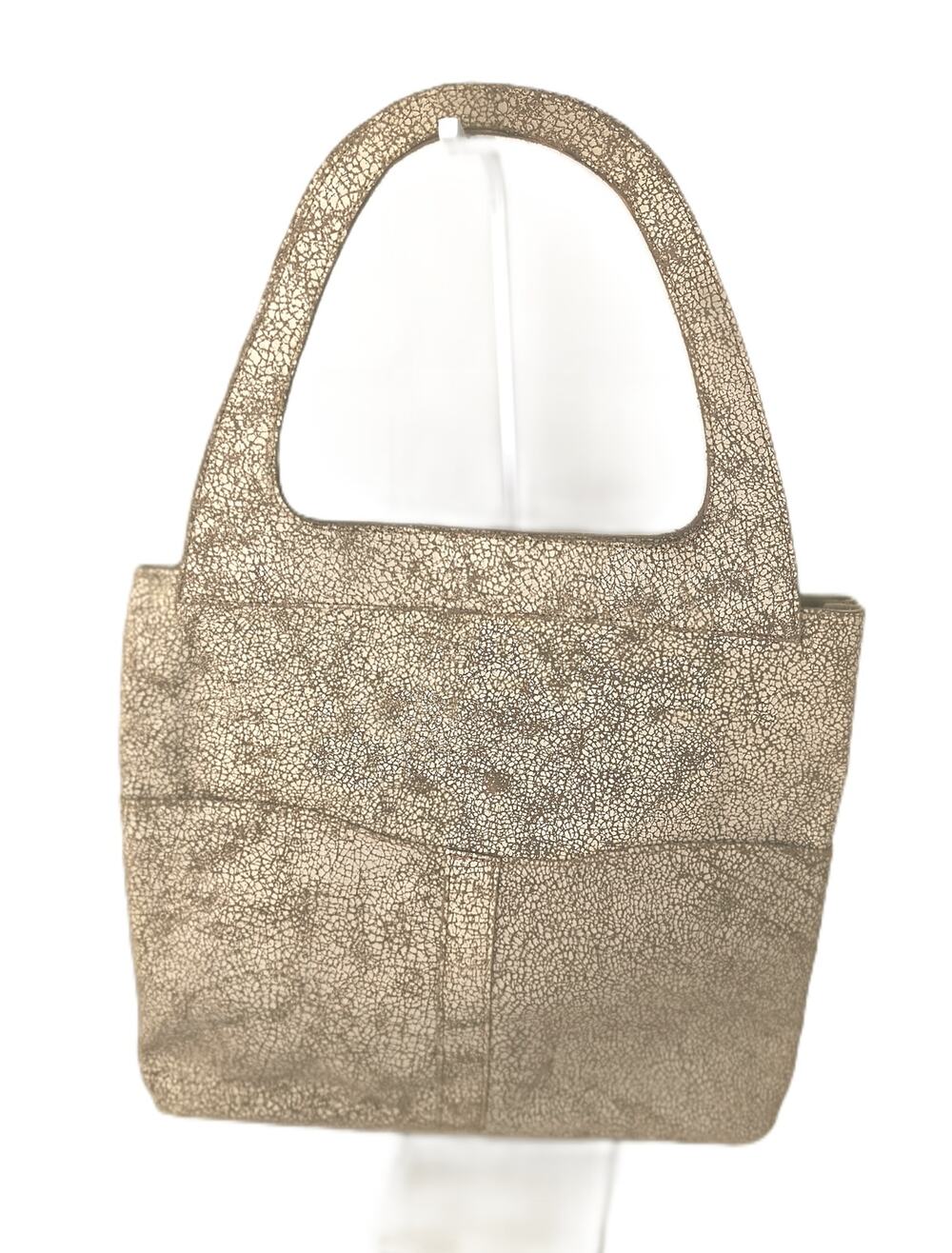 Lily & Lola Gold Metallic Crackle Leather Shoulder Tote Bag